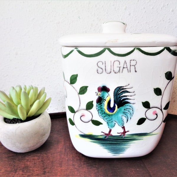 Reserved for Joy - vintage rooster chicken ceramic sugar cannister jar with lid