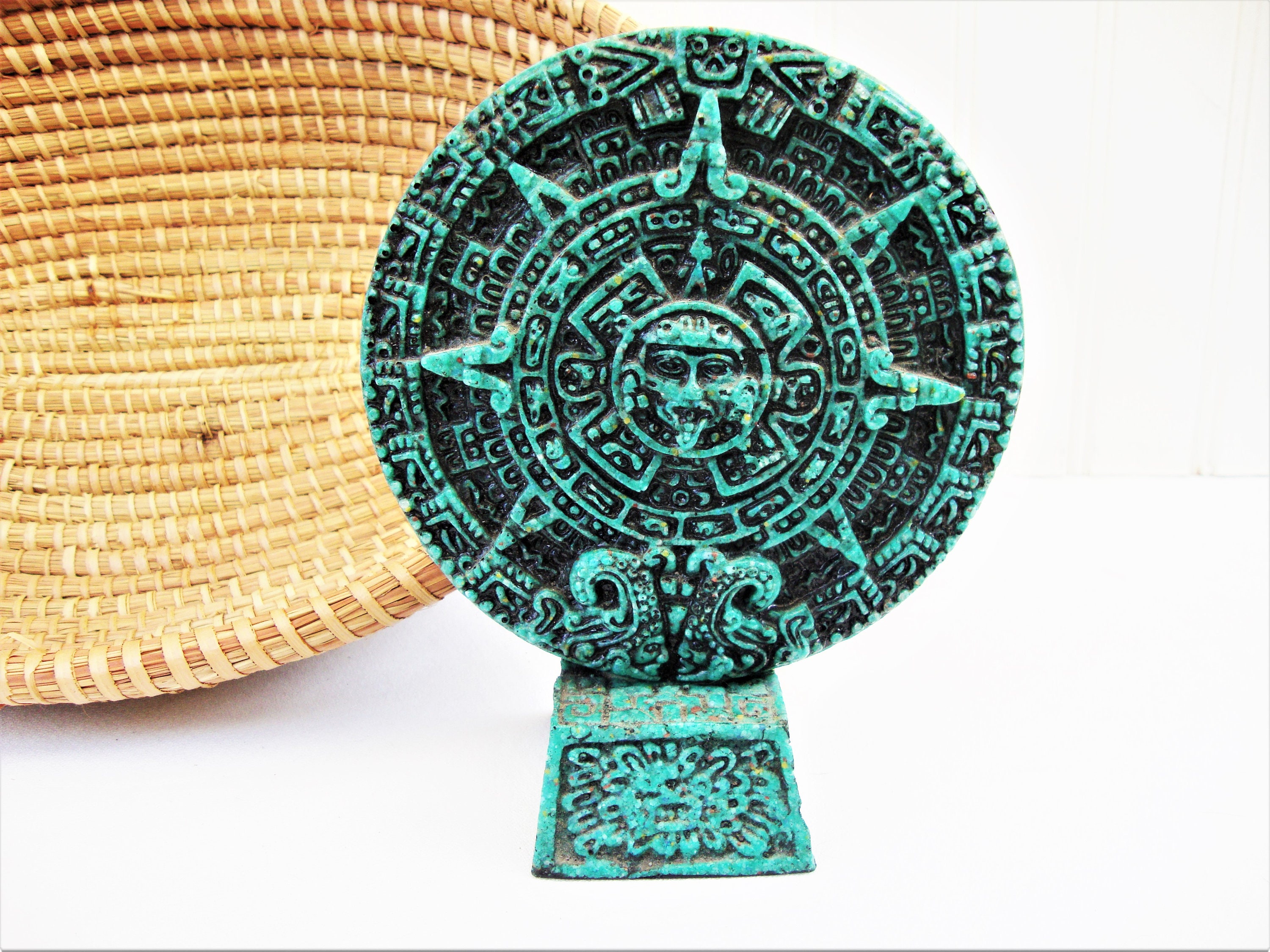 vintage mexican mayan calendar sculpture paperweight malachite Etsy