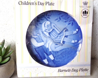 vintage danish children swinging plate blue and white