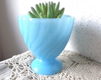 vintage blue swirl milk glass  pedestal bowl