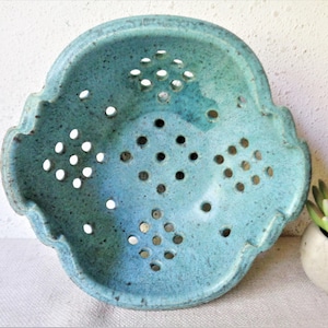 vintage colander strainer hand crafted pottery berry bowl