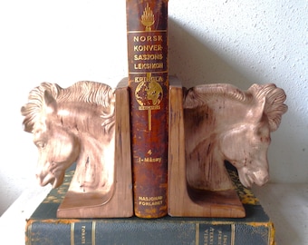 vintage horse bookends wood grain ceramic