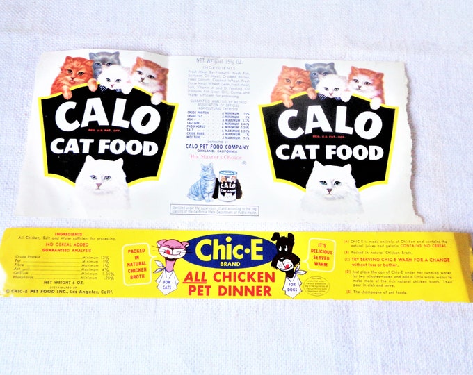 Vintage Cat Food Can Labels Calo and Chic E Etsy