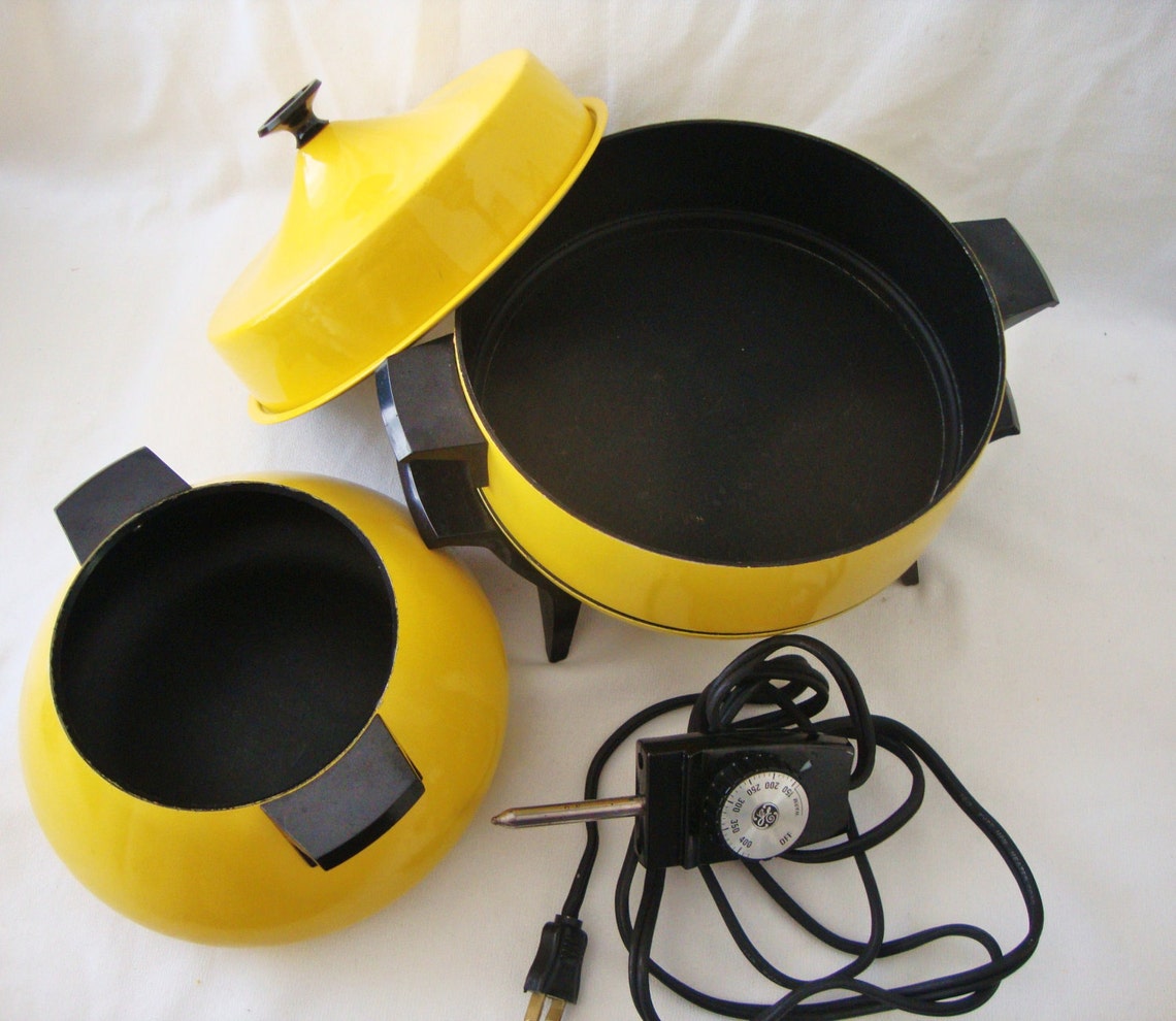 Vintage GE electric skillet fondue chafing set mod yellow Etsy
