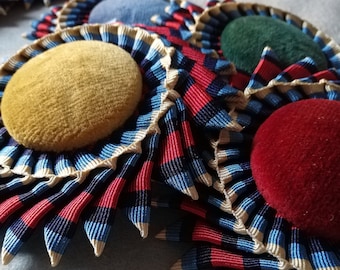 Cockade Rosette Brooch with Vintage Velvet Button Centre