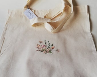 Wild Flower Daisy Seed hoofd Hand geborduurde katoenen draagtas
