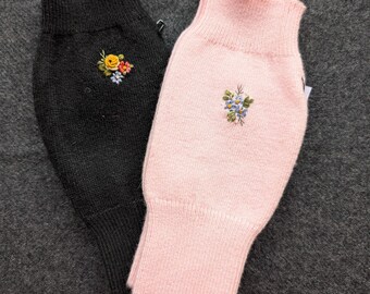 Vingerloze handschoenen met geborduurde bloemen en bladeren - kleuren naar keuze