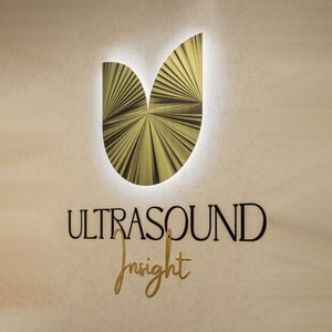 May include: A gold-colored logo with a stylized leaf design and the text "ULTRASOUND Insight" in black and gold lettering.
