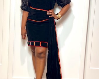 Classy and Elegant Hand-Embroidery Toghu Dress - African Traditional Wear for Women - Cameroonian Cultural Outfit - Bamenda Elegant Dress