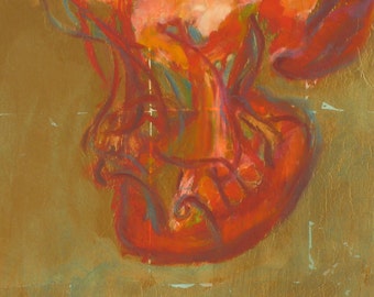 Red Gold Jellyfish Abstract Modern Contemporary Square Limited Edition Fine Art Archival Print Signed and Numbered