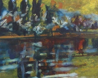 Landscape Oil Painting by Christina Batch-Lee, Blue Dordogne, France