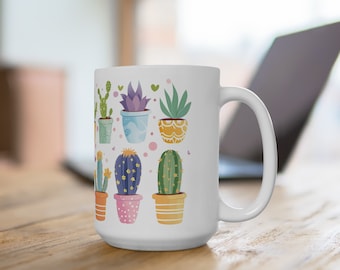 Cute Cactus Mug, Succulent Mug, Colorful Plant Mug, Garden Lover Gift, Botanical Mug, Nature Inspired Mug, Unique Coffee Mug, Plant Lover