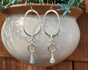 Sterling silver multi hoop earrings with chalcedony faceted bead