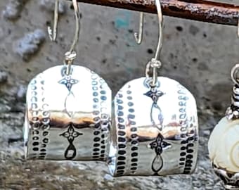 Fine Silver Hoops handstamped one of a kind earrings