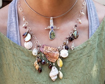 Under The Sea Necklace Pearls Shells Abalone