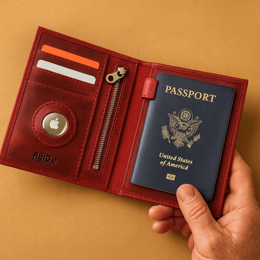 Personalized Leather Passport Holder with AirTag Slot: Custom Travel Wallet