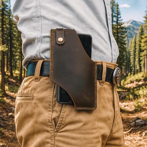Coldre de couro feito à mão para cinto – capa de celular horizontal vintage, bolsa para smartphone estilo cowboy, presente masculino