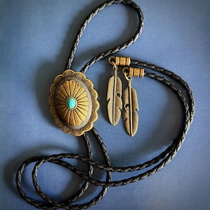 Turquoise bolo-stropdas: agaatstenen westernleren stropdas