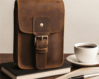 Handmade Vintage Leather Belt Pouch | Small Crossbody Bag | Men&#39;s Phone Case Wallet