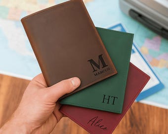 Personalized Leather Passport Holder with AirTag Slot: Engraved Travel Wallet