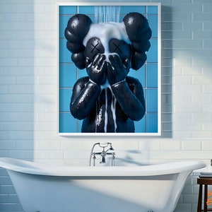 Blue Kaws Shower Hypbeast Poster - DIGITAL DOWNLOAD Wall Art for Shower, Kaws Poster, Washroom Wall Decor, Kaws Wall Art,
