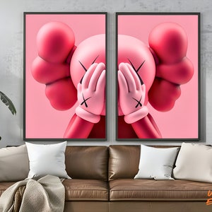 Ensemble de collages roses Kaws - TÉLÉCHARGEMENT NUMÉRIQUE pour 2 cadres - KAWS dorés, poster graffiti, jouets Hypebeast, impressions de baskets, poster Kaws