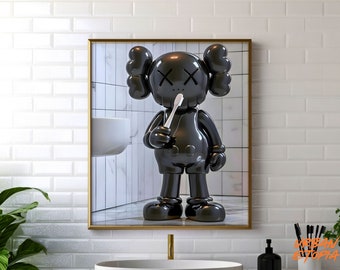 Kaws Brushing Teeth Print: Hypebeast Bathroom Wall Art (Digital Download)