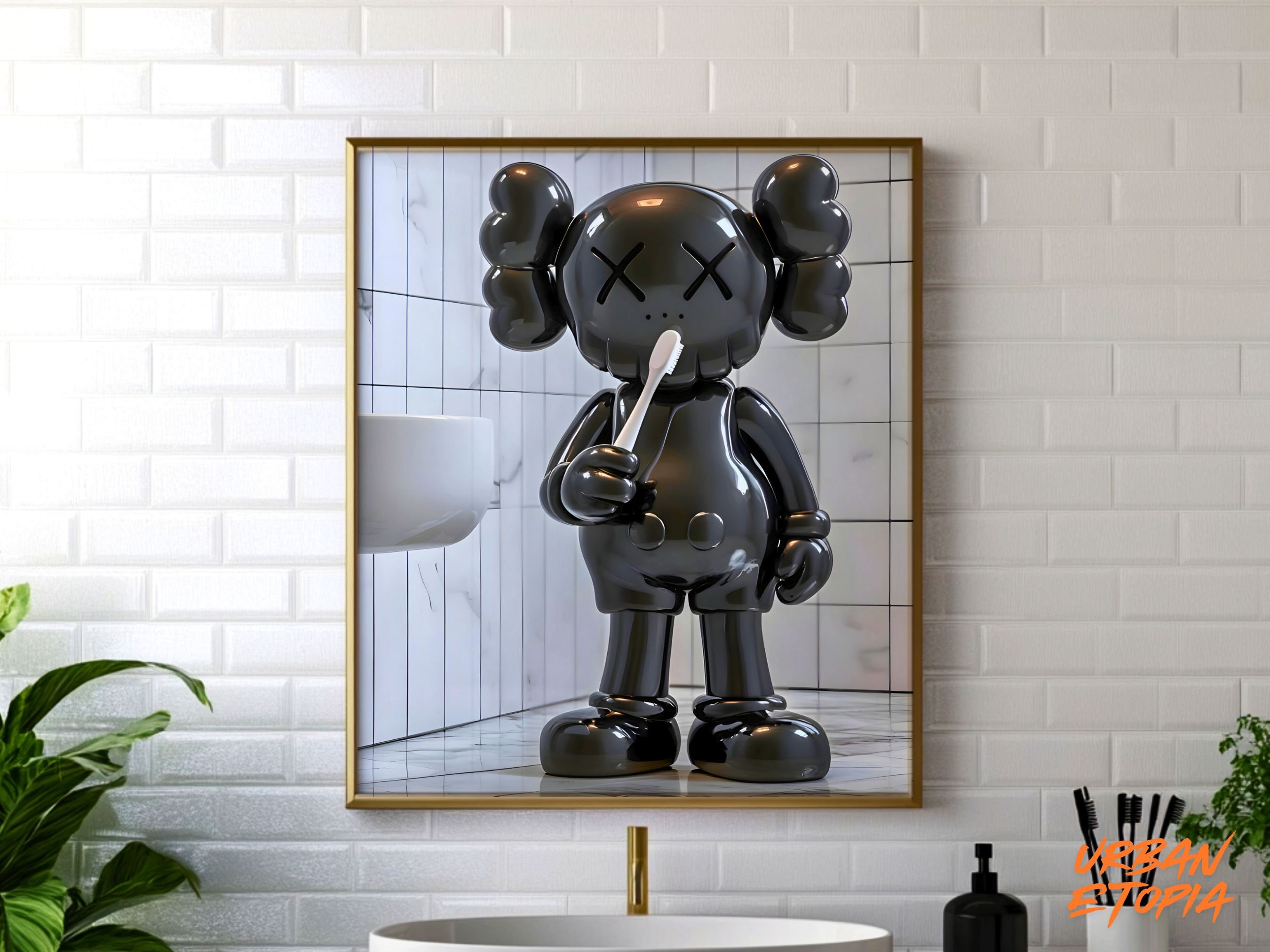 Kaws Brushing Teeth Print: Hypebeast Bathroom Wall Art (digital
