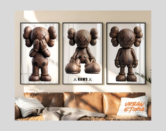 Wood Kaws Poster Set of 3: Hypebeast Art Prints (Digital Download)