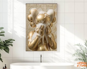 Kaws in Shower Hyperbeast Poster: Gold Graffiti Wall Art Decor, Washroom Print (Digital Download)