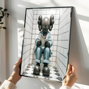 Quirky Kaws Figure on Toilet - Unique Hypebeast Art Print for Instant Download, DIGITAL DOWNLOAD, Graffiti Poster, Hypebeast Toys