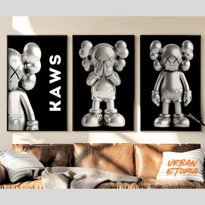 シルバー Kaws ポスター 3枚セット - インスタントデジタルダウンロード、Hypebeast フィギュアプリント、Kaws Hypebeast トイアート、Kaws ポスター、Kaws ウォールアート