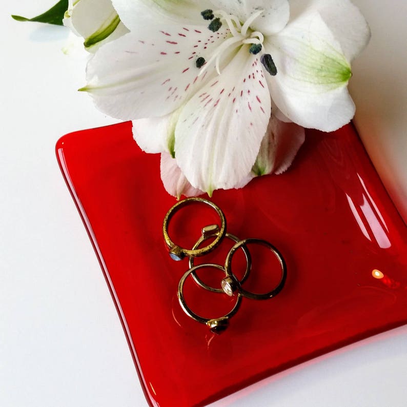 Red Glass Ring Dish  Trinket Dish  Gifts for Her image 0