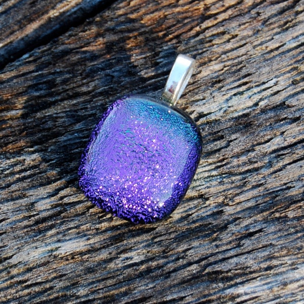 Purple Dichroic Fused Glass Pendant Petite Size Handmade Jewelry African Violet