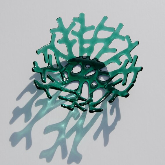 Sea Green Glass Coral Bowl Fused Art Glass Beach Cottage