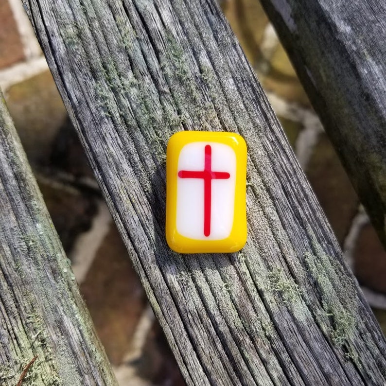 Comfort Pocket Cross Yellow and Red Fused Glass Worry Stone image 0