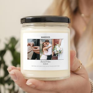 Wedding Candle Jar Gift Custom Married Photo Mr & Mrs Candle Gift Wedding Present Bride Groom Gift for Couple Wedding Favour Wedding Decor
