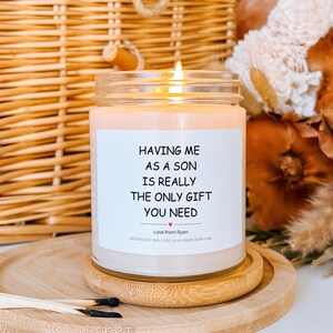 Mit mir als Ihrem Sohn Soya-Kerze, personalisiertes Geschenk für Mama, Papa, Geschenk vom Sohn, lustiges Elterngeschenk, Weihnachtsgeschenk, Muttertagsgeschenk
