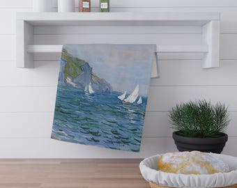 Claude Monet, Barche a vela a Purville, Tè o asciugamano / Arte oceanica impressionista costiera