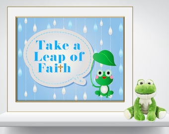 Take a Leap of Faith, Frog Christian Art, Cute Frog,, Digital Art, Print - JPEG Digital- PNG & PDF also available
