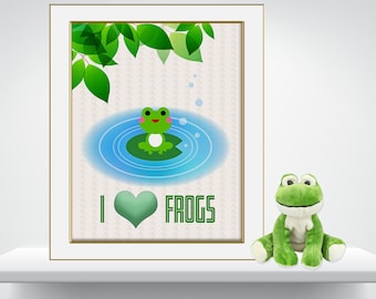 I L0VE FR0GS- Cute Digital Art, Frog Lovers Digital Download, Cardmaking, Print and Frame - JPEG Digital- PNG & PDF also available