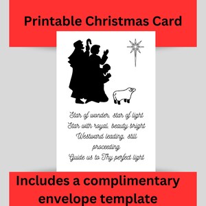 Tarjeta de Navidad, Cristiana, Pastores, Estrella de la Maravilla, En blanco por dentro, Imprimible, Minimalista, , Descarga PDF, 5" X 7"