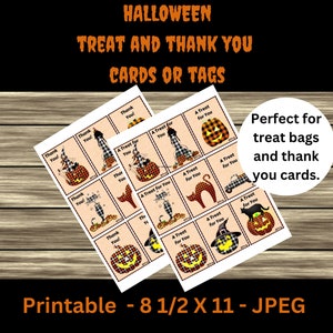 Halloween Tags Printable, Treat Bags Tags, Gift Tag Thank You Cards