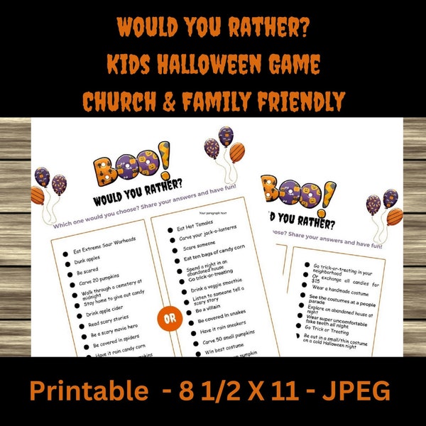 Halloween Would You Rather Kids Game, Printable