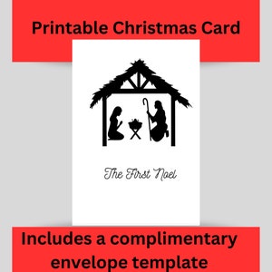 Tarjeta de Navidad, Cristiana, Natividad, El Primer Noel, En blanco por dentro, Imprimible, Minimalista, , Descarga PDF, 5" X 7"
