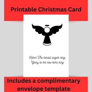 Tarjeta de Navidad, Christian, Ángel, ¡Escucha! The Herald Angels Sing, En blanco por dentro, Imprimible, Minimalista, , Descarga PDF, 5" X 7"
