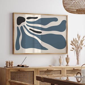 Horizontal Wall Art Print, Blue Abstract Print, Horizontal Botanical Print, Boho Wall Art, Blue Flower Art Print, Modern Art, Printable Art
