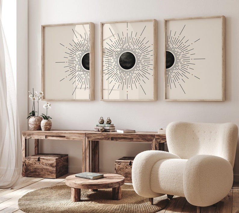 Boho Wall Set of 3, Boho Printable Wall Art, Mid Century Wall Art ...