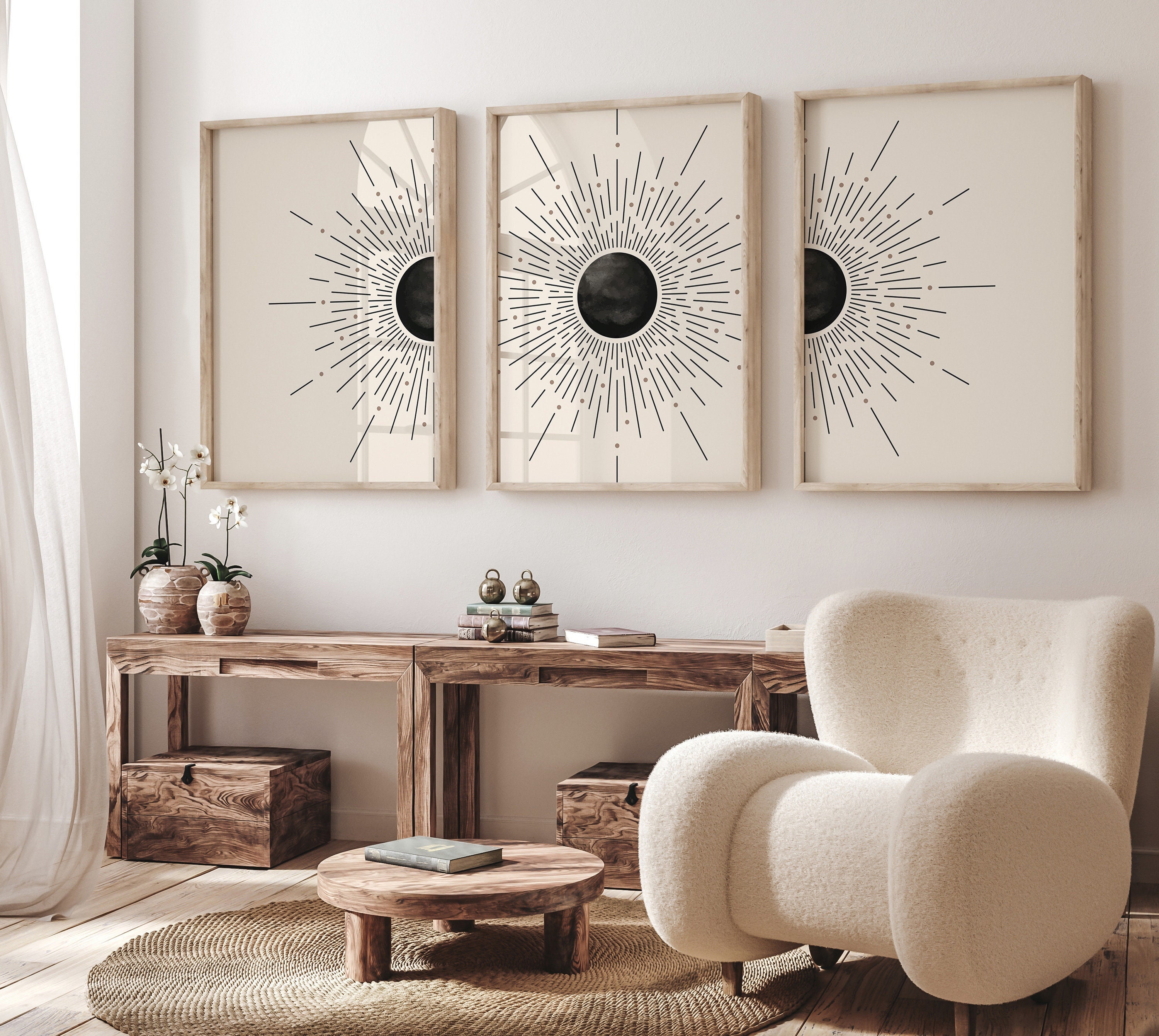 Boho Wall Set of 3, Boho Printable Wall Art, Mid Century Wall Art ...