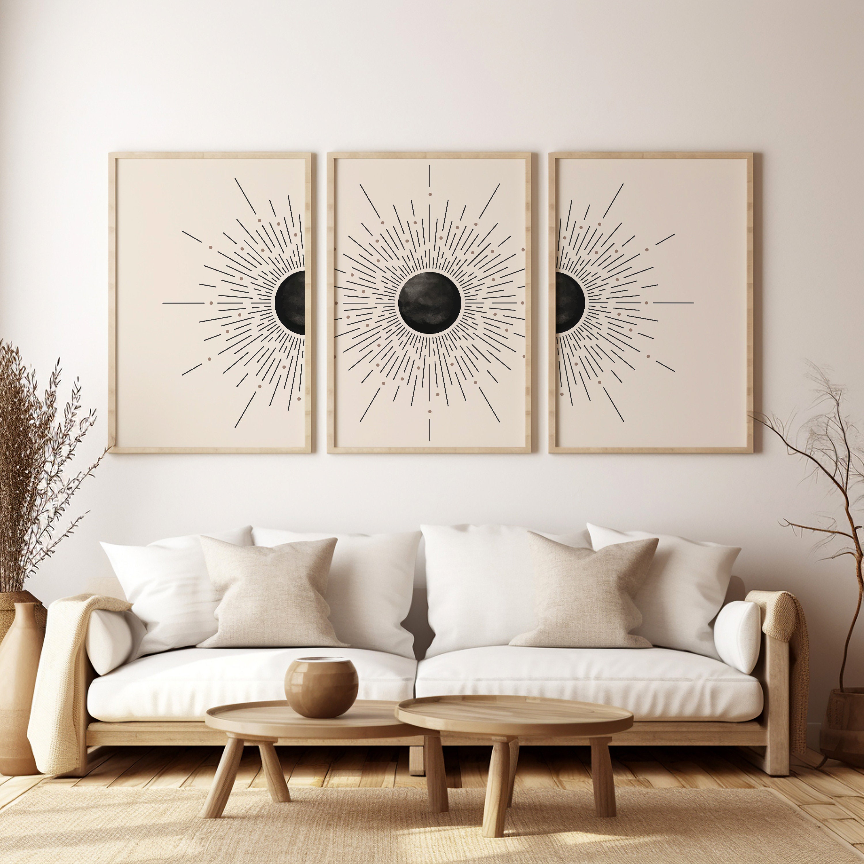 Boho Wall Set of 3, Boho Printable Wall Art, Mid Century Wall Art ...